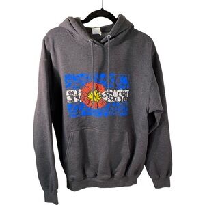 Colorado flag Logo hoodie. Size M. Dark gray. Front pocket. Pullover. Drawstring